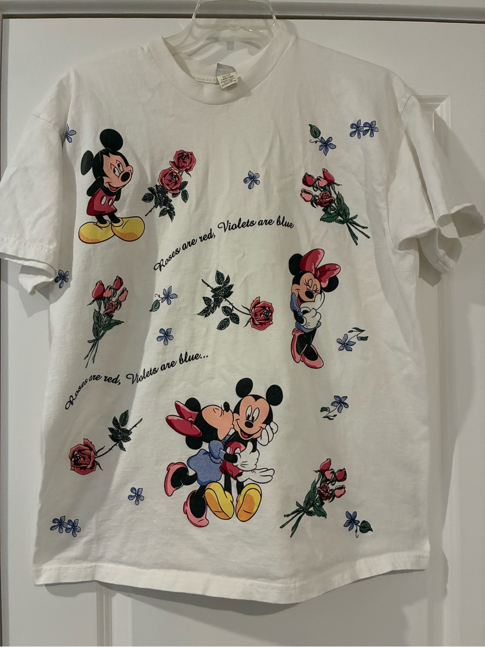 Vintage Mickey Unlimited Land and Sea White Mickey & Minnie Floral Tshirt